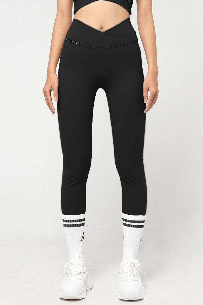 Quần legging dài tập gym cạp chéo Cover23 - Đen - Fitme Sportswear