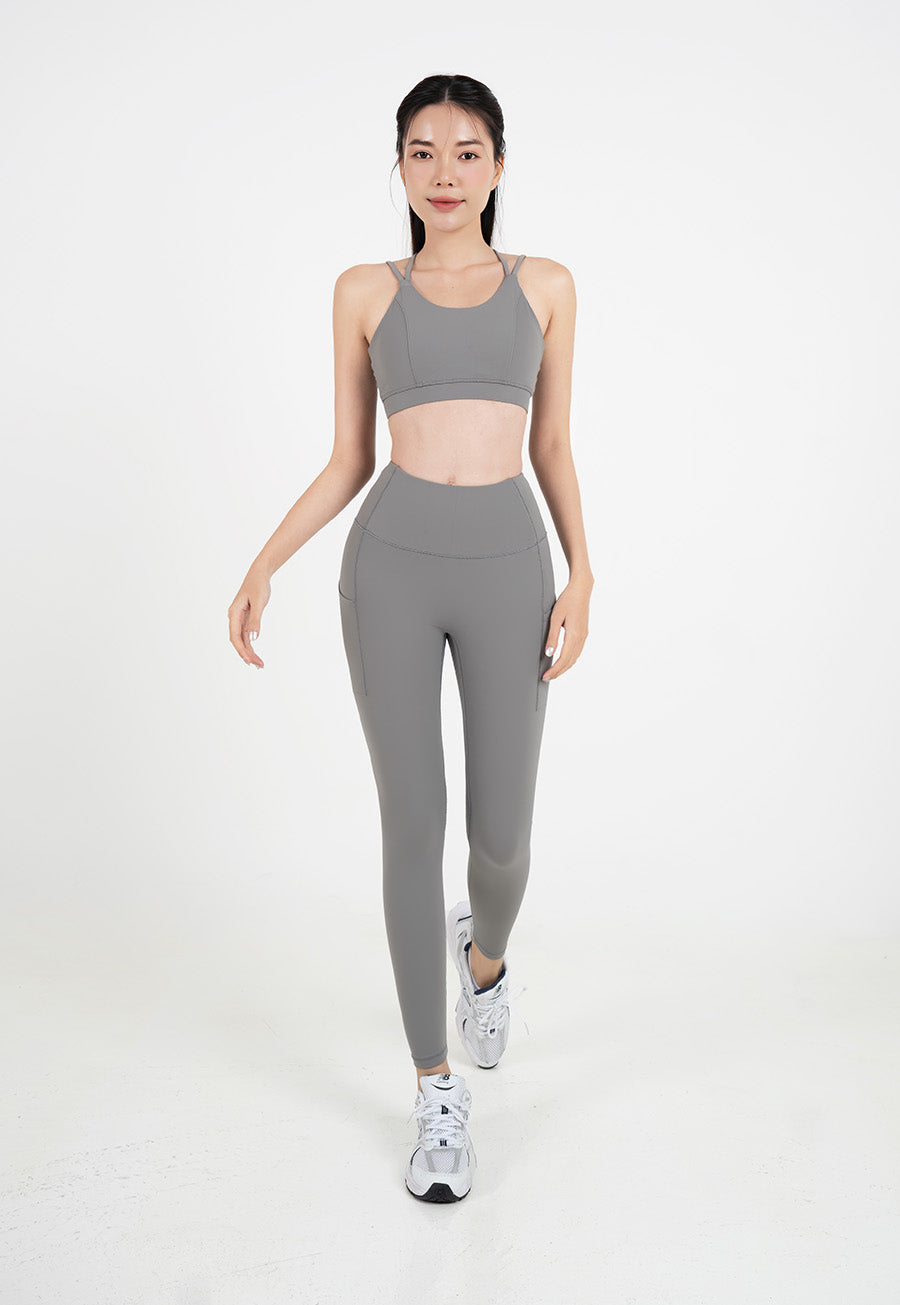 Quần legging nữ có túi Fitme Flow nâng mông Pocket QDPK - Dark Grey