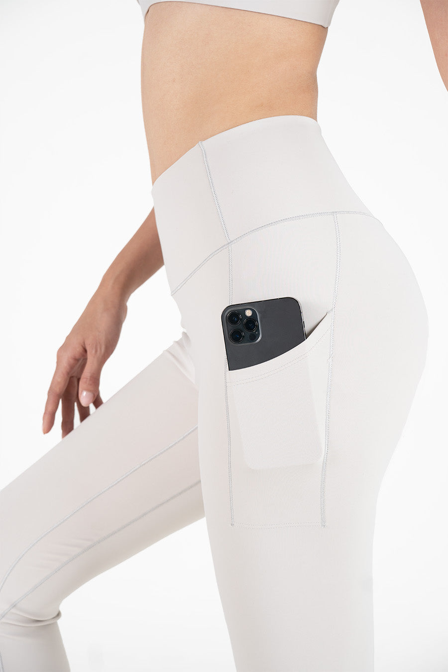 Quần legging nữ có túi Fitme Flow nâng mông Pocket QDPK - Light Grey