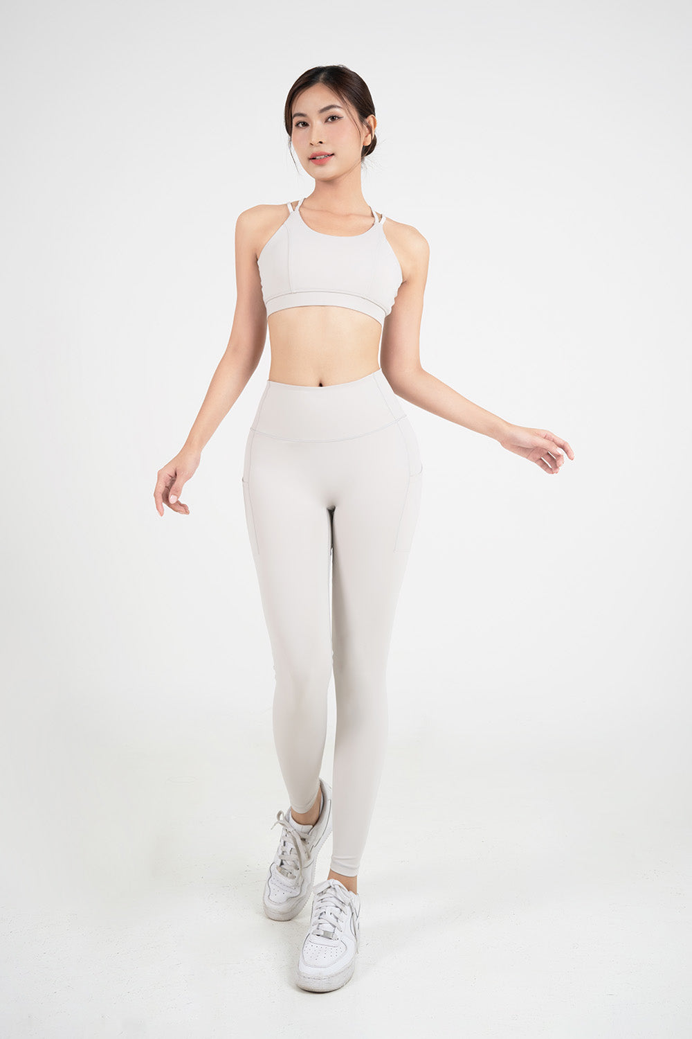 Quần legging nữ có túi Fitme Flow nâng mông Pocket QDPK - Light Grey